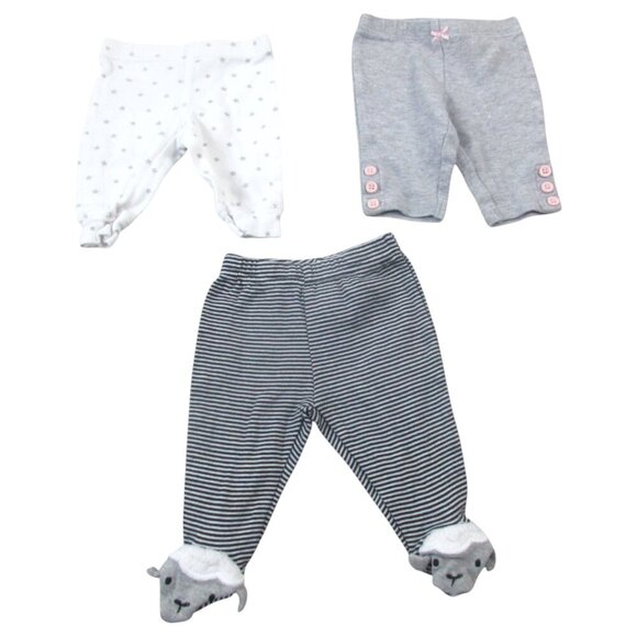 Lot of 3 Carter's Footed Leggings Baby Girl Newborn Grey White Star Stripe Sheep - Picture 1 of 3